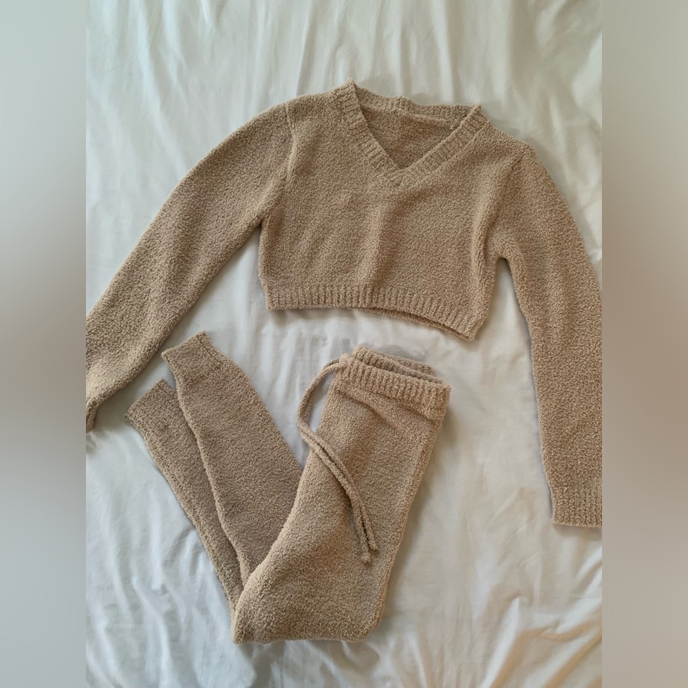 Cozy Tan Knit Sweater and Pants Set